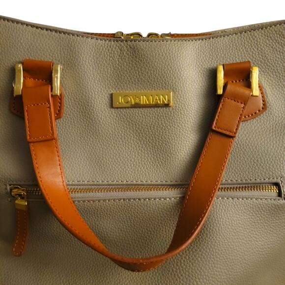 JOY & IMAN Alexandria Leather Twork travel tote bag in Taupe - Picture 6 of 9